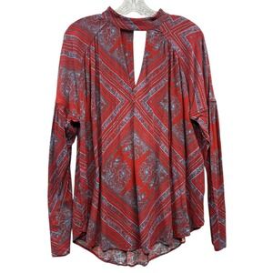 Free People Women's Walking On A Dream Tunic Red Blue Paisley Keyhole Boho S